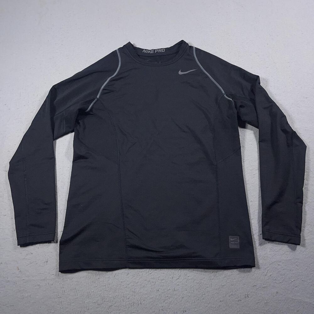 Nike Pro Hyperwarm Shirt Mens Small Black Long Sleeve Fitted Training Base Layer